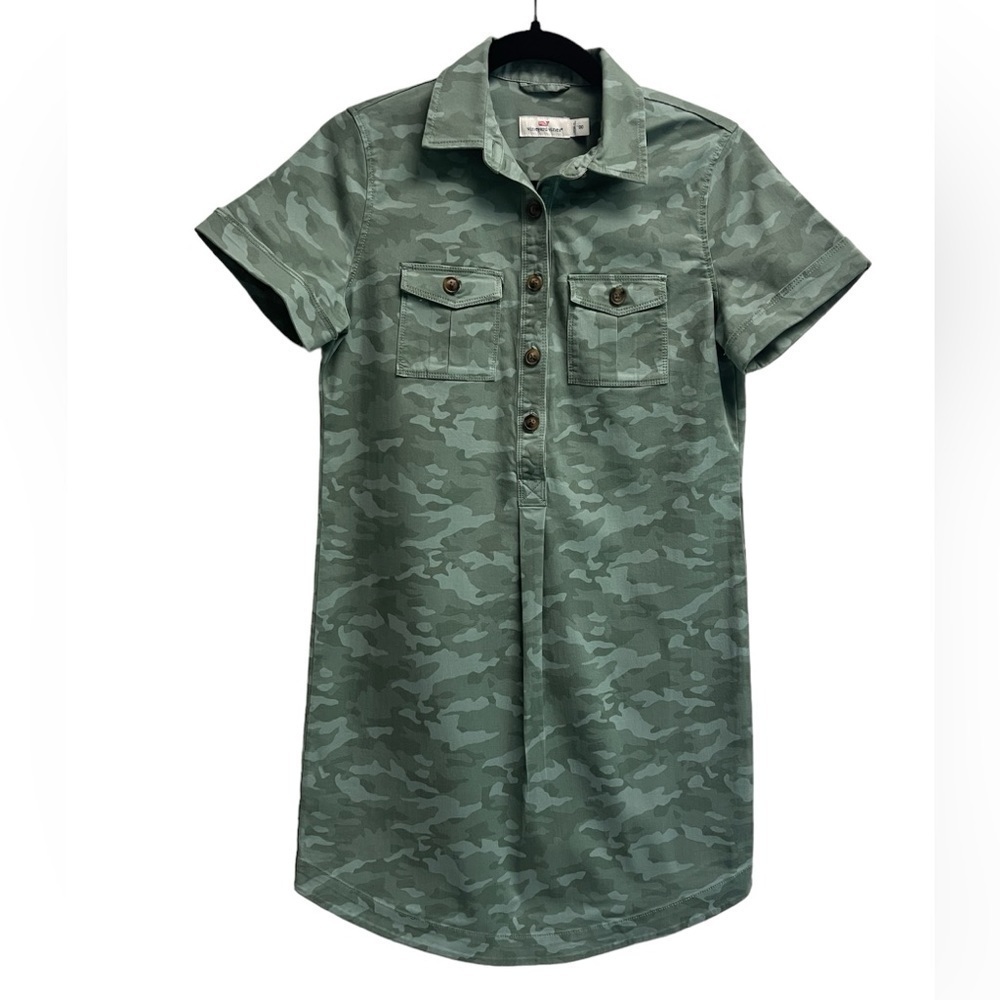 Vineyard Vines Women's Margo Mini Shirt Dress Tonal Camo Print Army Green Sz 00